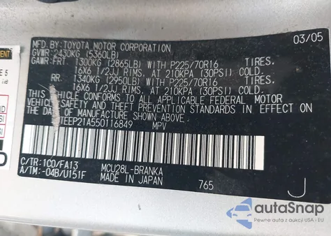 2005 Toyota Highlander V6 from USA, damaged, VIN JTEEP21A550116849